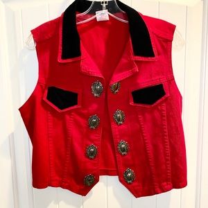 Red Denim Vest with Conchos Sz M